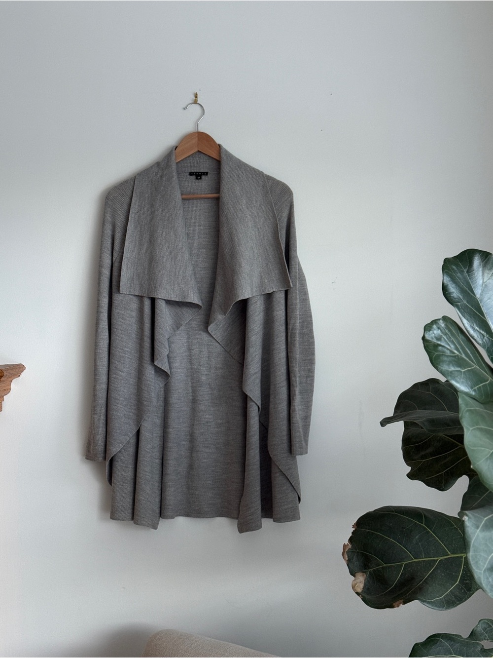 Theory Gray Open-Front Draped Cardigan